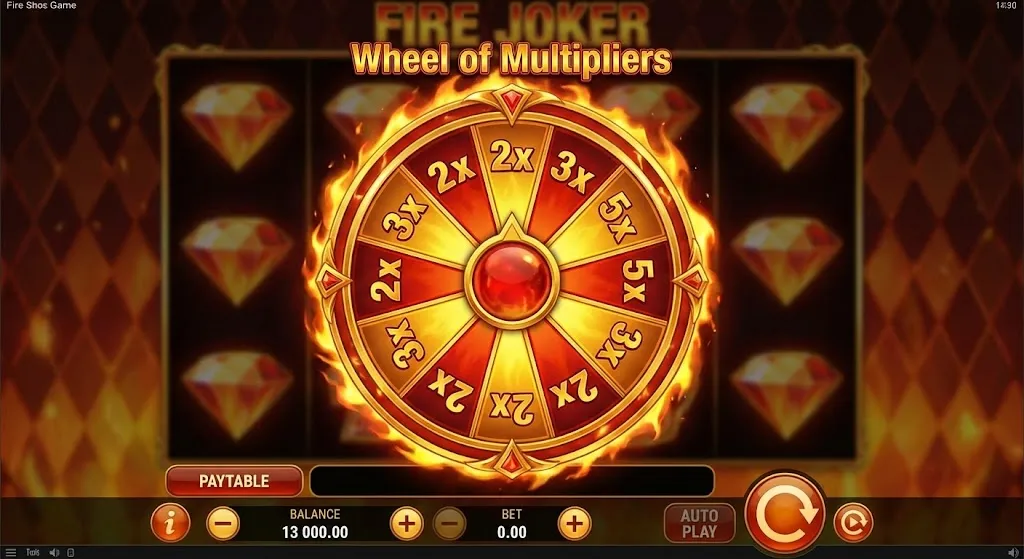 Fire Joker Wheel of Multipliers — 2×- bis 10×-Sektoren identisch in Demo und Echtgeld
